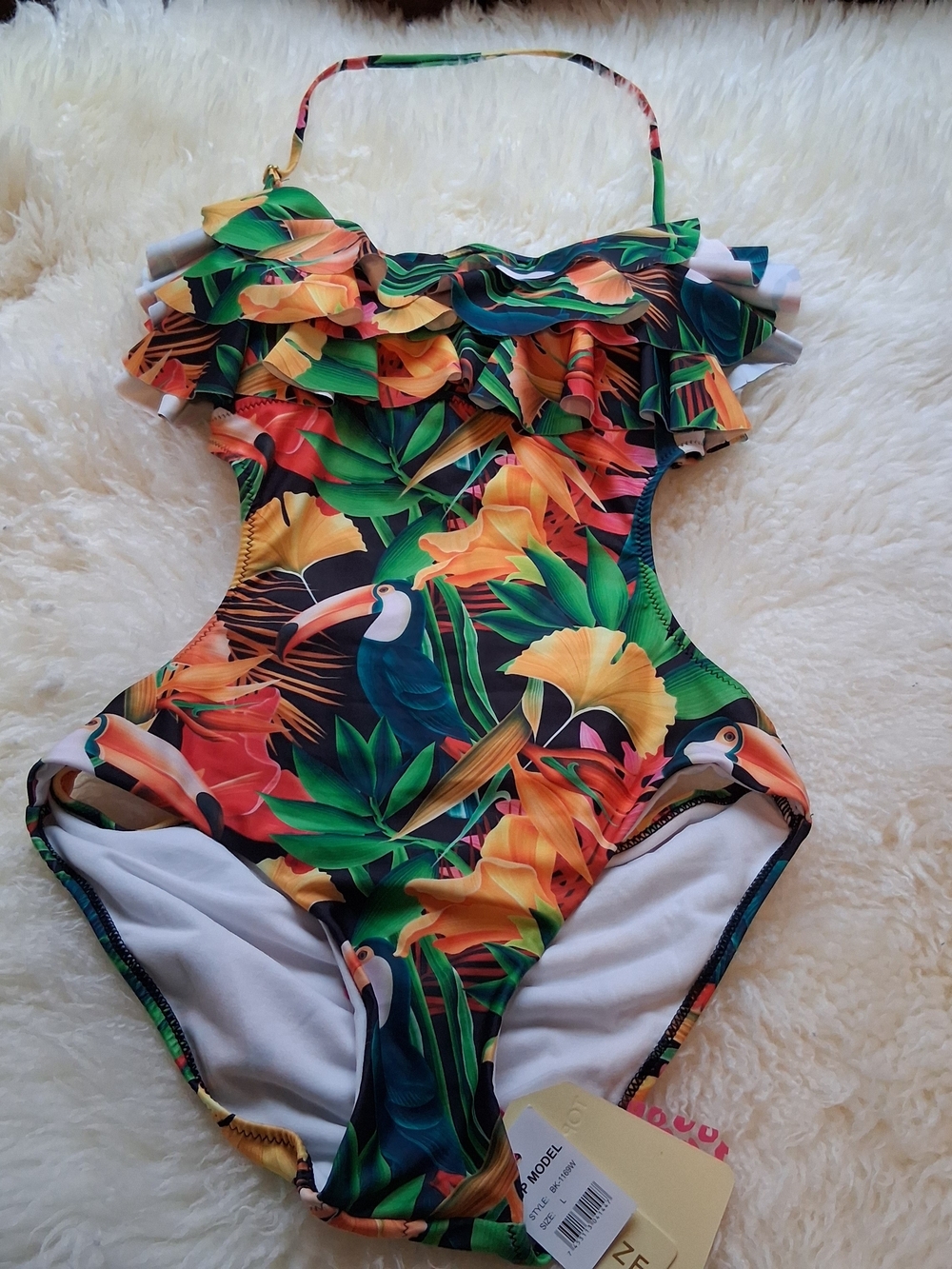 TOP Moda Tropical Floral One-Piece Swimsuit in Green, Orange, Yellow